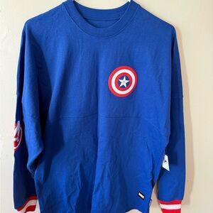 Disney Blue Spirit Jersey Long Sleeve Top with Captain America Shield Small NWT